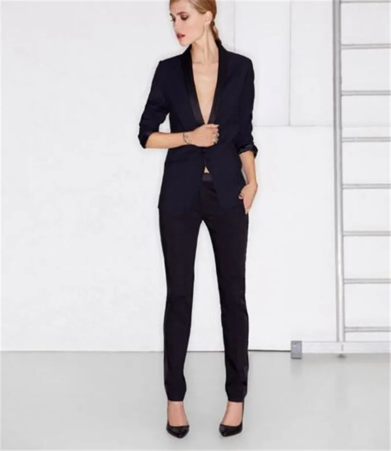 

Black Shawl Lapel Custom Made 2 Piece Set (Jacket+Vest) Women Elegant Pants Suits Ladies Business Pant Suits Formal Office Suits