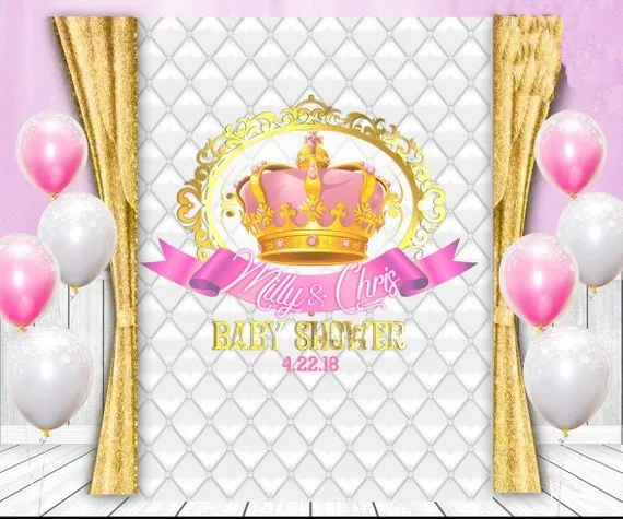 Custom Princess Crown Fairytale Pink Gold Tiara Tufted backdrops  High quality Computer print party background