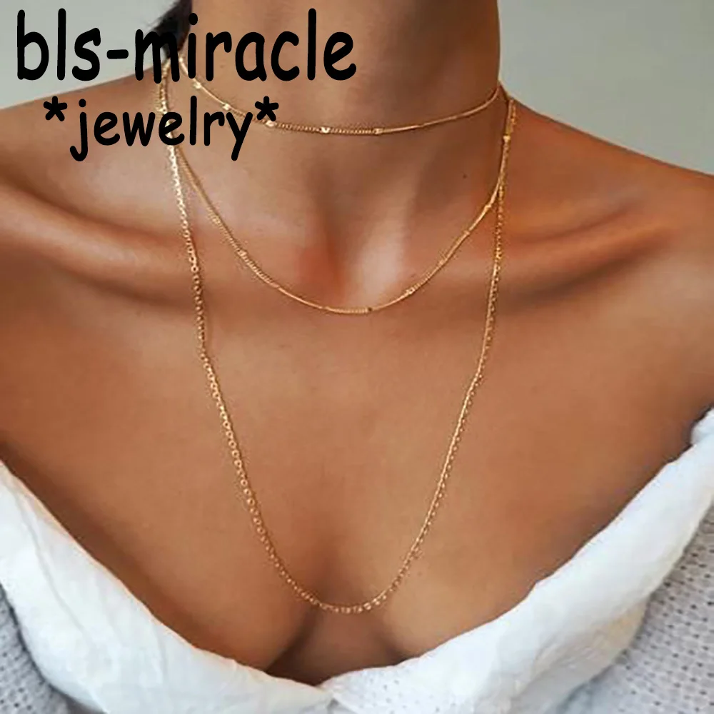 Bls-miracle Bohemian Multi layer Bead Chain Necklaces For Women Gold Color Fashion Necklaces Style Choker Long Summer Jewelry