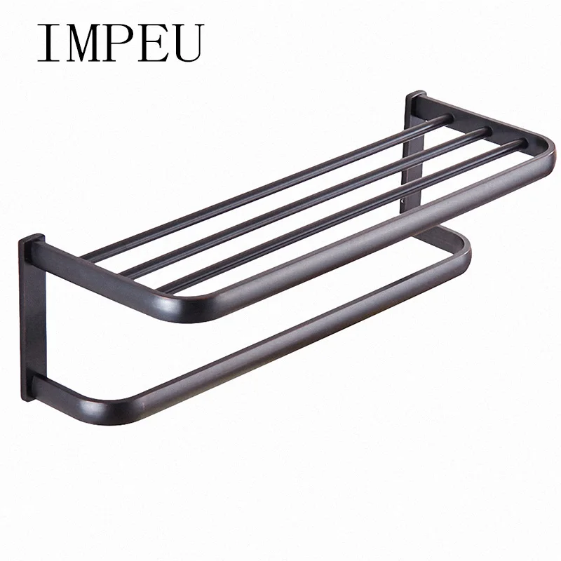 

Contemporary Simplicity Bath Towel Rack Shelf for Bathroom / Hotel / Motel, Designer Collection, Classic Black, Heavy Duty