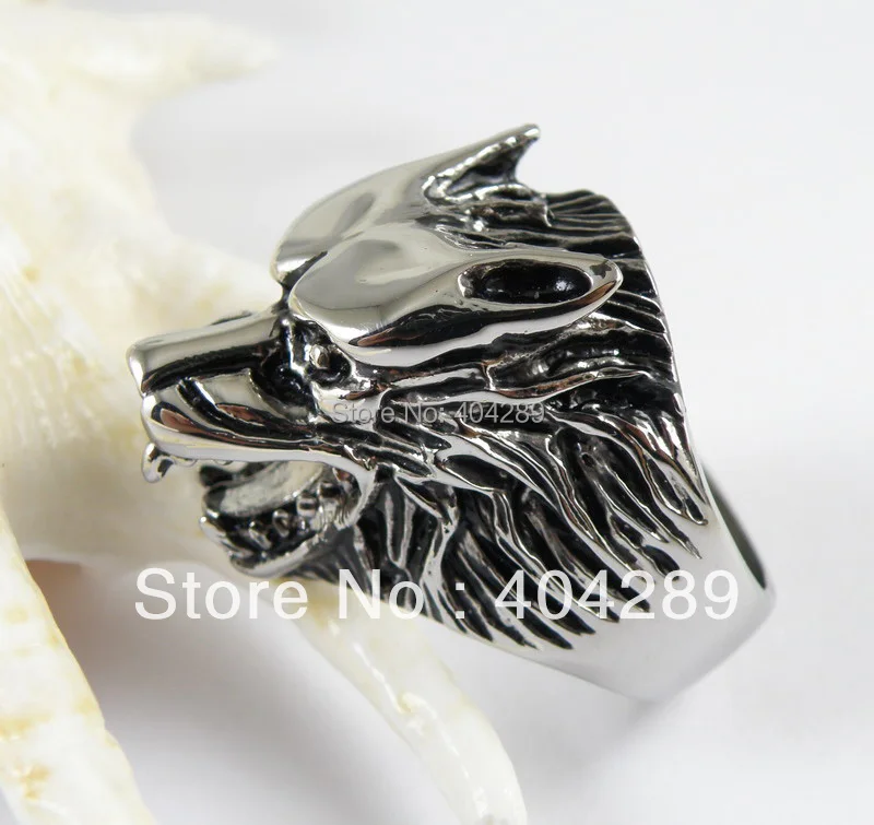 Wholesale 4pcs Punk Men's Stanless Steel Casting Wolf Werewolf Biker Rings Jewelry, Free Shipping