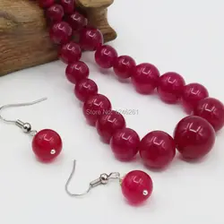 6-14mm Red Chalcedony Stone Tower Necklace Chain Earring Sets Round Beads Fashion Jewelry Sets Women Gifts Accessories 18inch