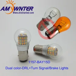 AMYWNTER Super Bright BAY15D P21/5W 1157 LED Daytime Running Light Signal Lamp12V Dual Color White Yellow
