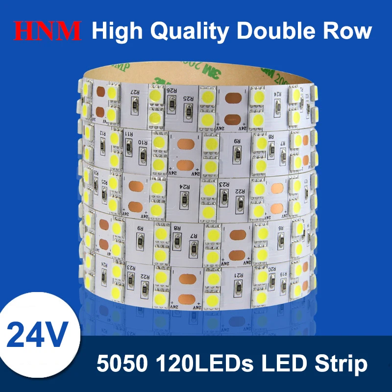 DC 24V SMD 5050 120LEDs LED Strip Light Double Rows White PCB Flexible Tape LED Lights 5M/roll Red Blue Green Yellow white etc.