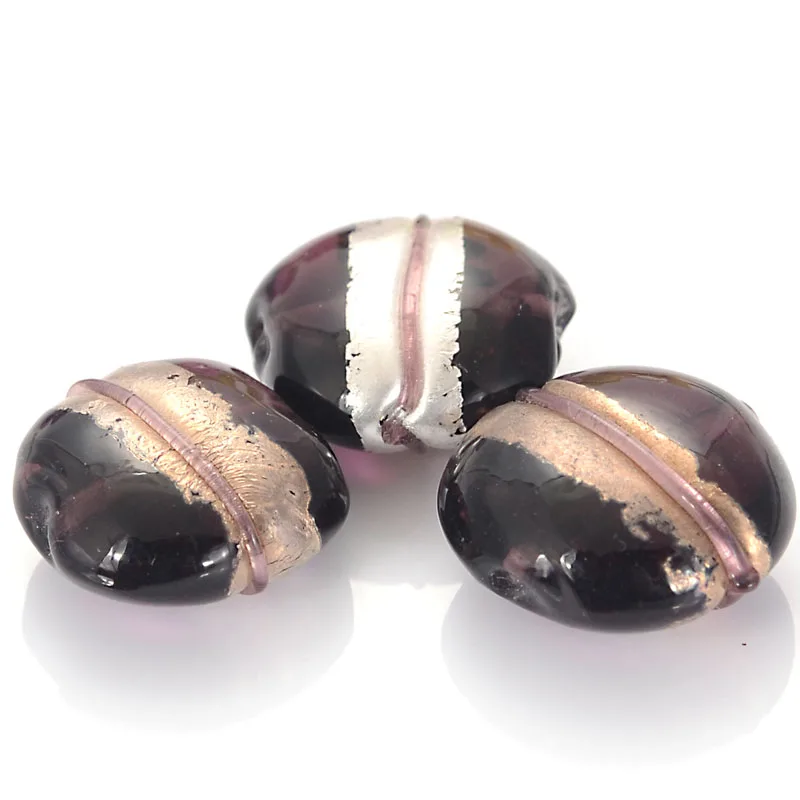 5 Pcs 20x10MM Tinfoi Flat Round Disc Foiled Handmade Glass Lampwork Spacer Beads For Diy Jewelry Making Accessories