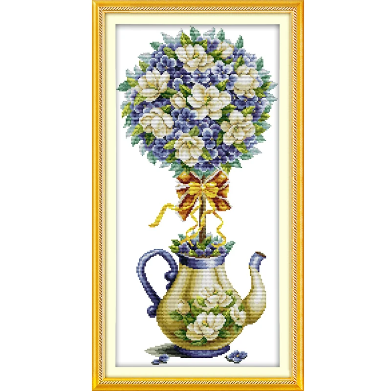 

Joy Sunday Magnolia teapot Patterns DIY Handmade Counted Cross stitch kit and Precise Printed Embroidery set Needlework