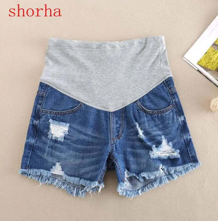 

2019 new Fringed Dark Blue Denim Maternity Shorts Elastic Waist Pregnancy Short Jeans Summer Clothes for Pregnant Women