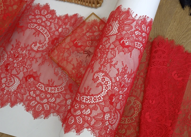 Wide 35CM length 3 meters Exquisite eyelash lace DIY clothing accessories hollow veil wedding dress fabric