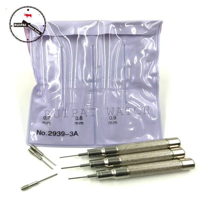 Wholesale 3pcs/set Stailness Steel Watch Band Adjust Tool 0.7mm/0.8mm/0.9mm Watch Band Pin Punch Tool with 3pcs extra pins