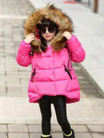 Girl winter coat 2016 new jacket large fur collar long thick winter jacket girls child coats outwears warm for cold winter