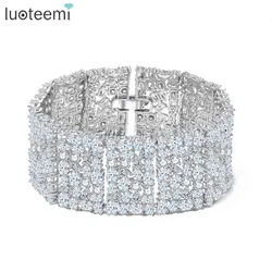 LUOTEEMI Luxury White Gold-Color Cubic Zirconia Micro Paved Women Lady Fashion Wedding Jewelry Big CZ Bracelets &  Bangles