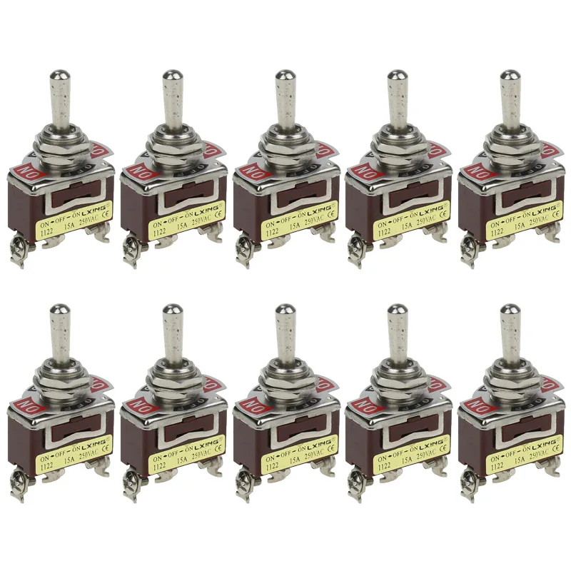 10pce toggle switch silver contact three feet three gear 1122 shake switch button switch 15A250V