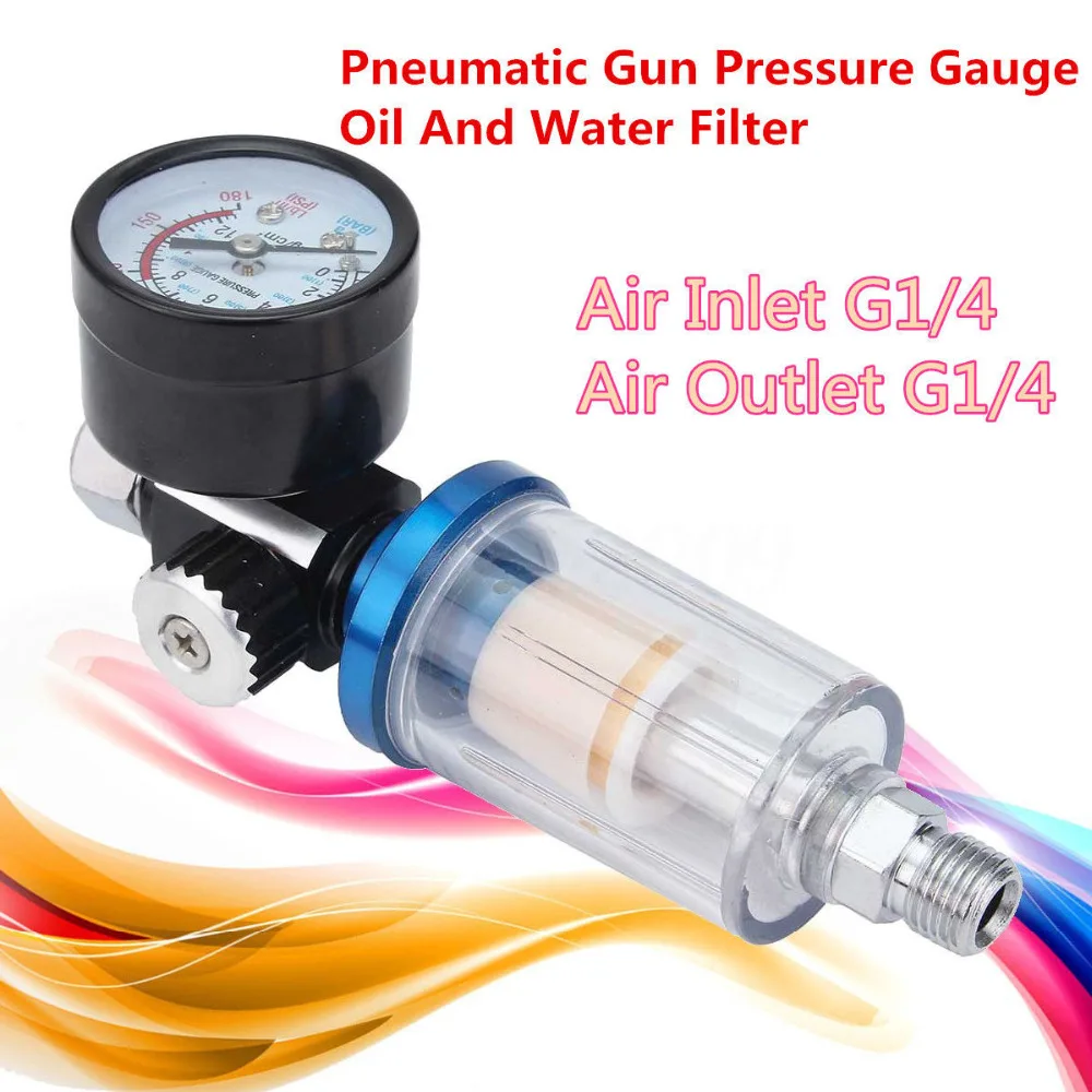 Di alta Qualità 1/4 "A Spruzzo Pneumatica Pistola Ad Aria Gauge + In-line olio Separatore D'acqua Filtro A Spruzzo Pneumatico pistola Accessori