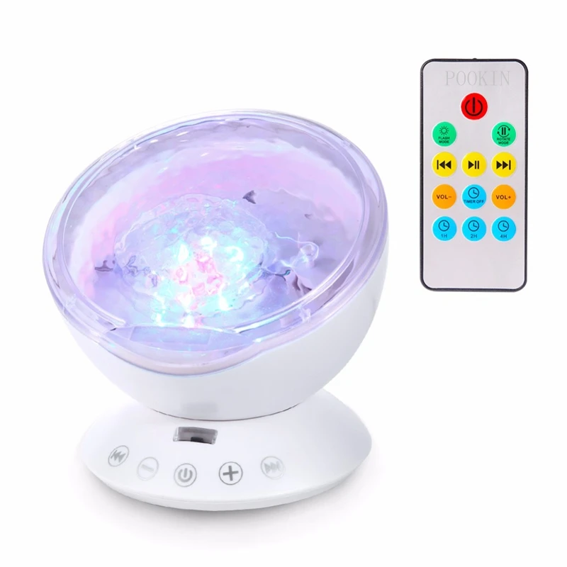 Romantic  12 LED 7 Colors  Starry Night Light Remote Control Ocean Wave Projector with Built-in Mini Music Player for Bedroom