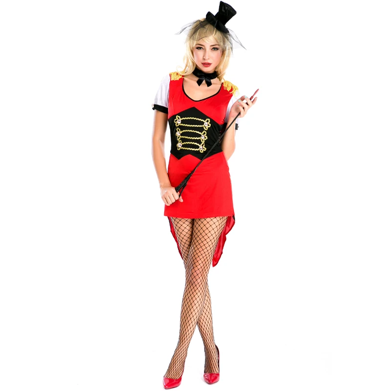 Sexy Red Magician Dress for Women Halloween Animal Trainer Tailcoat Carnival Fantasy Cosplay Short Sleeve Fancy Dress A158623