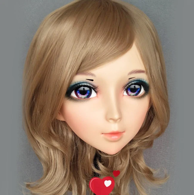 

(Ying-5)Female Sweet Girl Resin Half Head Kigurumi BJD Eyes Crossdress Cosplay Japanese Anime Role Lolita Mask With Eyes And Wig