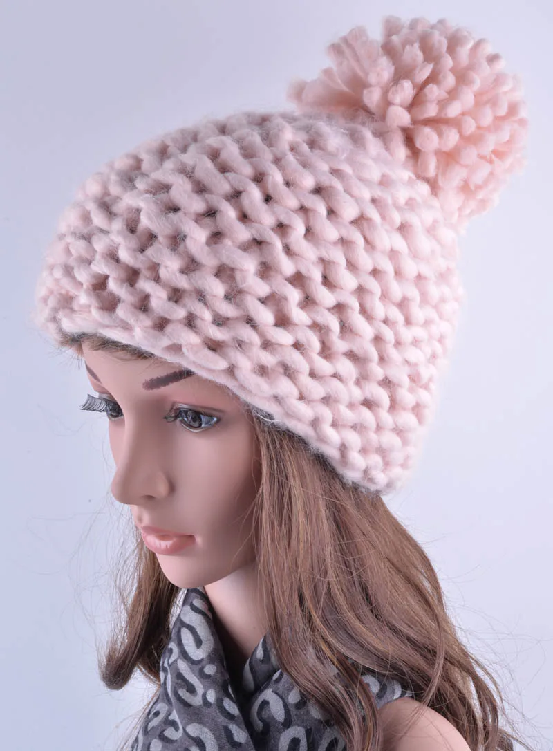 Winter hat for women Beanies new lovely Beanie girl harajuku caps hand-crocheted acrylic fiber wool Pompons ladies knit hats