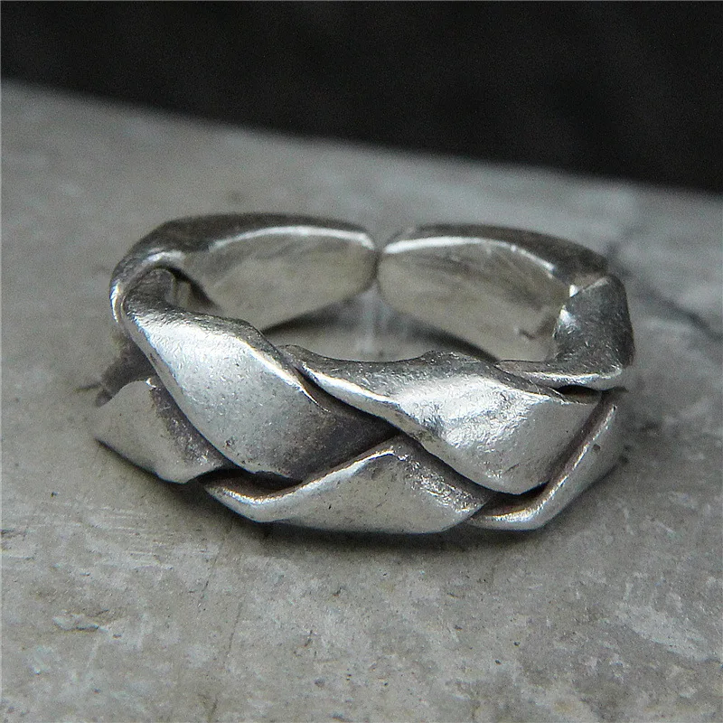 BOCAI NEW S925 Silver Jewelry Handmade Thailand Domineering Tail Ring For Men and Women Weave Restoring Ancient Ways