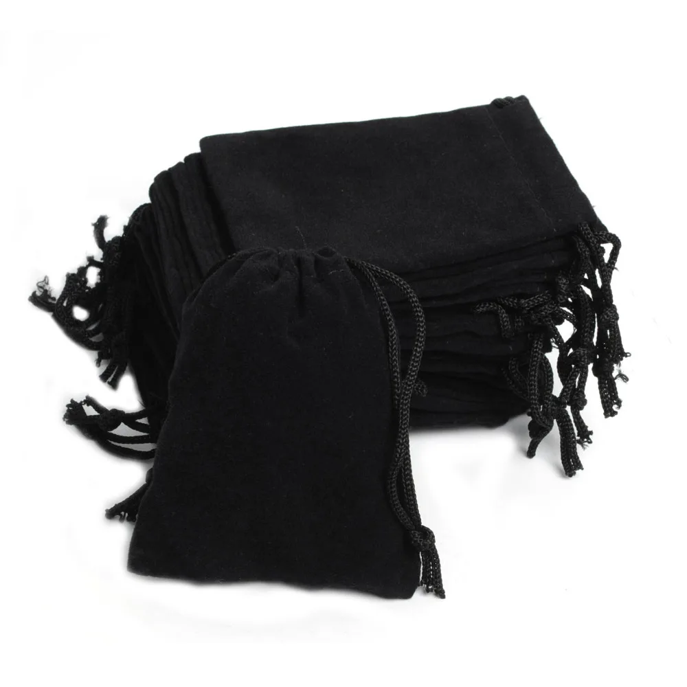 Black Velvet Jewelry Pouch com Cordão, Presente Embalagem Sacos, Bolsas de Casamento e Festa de Aniversário, Novo, 100 Pçs/lote, 5*7cm