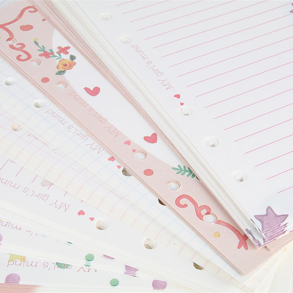 Cute 100sheets Notebook Filler Papers A5&A6 Diary Color Inner Core Planner Filler Paper Girl Series Inside Page gifts Stationery