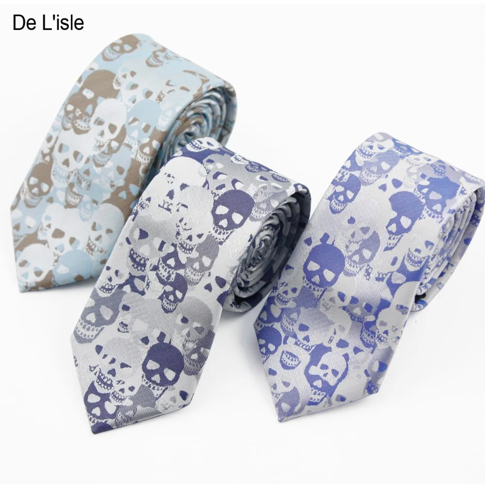 Brand New Fashion Jacquard Skull Skinny Slim Necktie Demon Skull Skeleton 6cm Narrow Tie Microfibre Nano Waterproof Men Gift