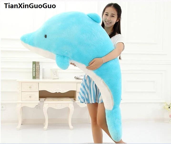 

large 140cm cartoon dolphin plush toy lovely blue or pink dolphin soft doll hugging pillow birthday gift w2332