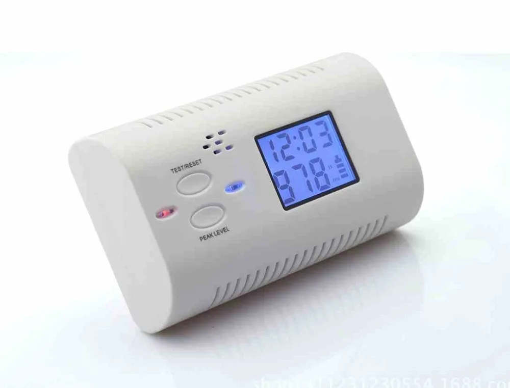 Battery Operated Carbon Monoxide Detector Poisoning Gas Fire Warning Safe Alarm LCD Display with Clock Voice