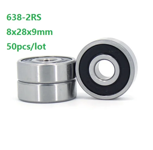 

50PCS/lot 8x28x9mm 638RS 638-2RS 638 2RS RS ball bearings 8*28*9mm Double rubber cover Miniature mini Deep Groove Ball bearing