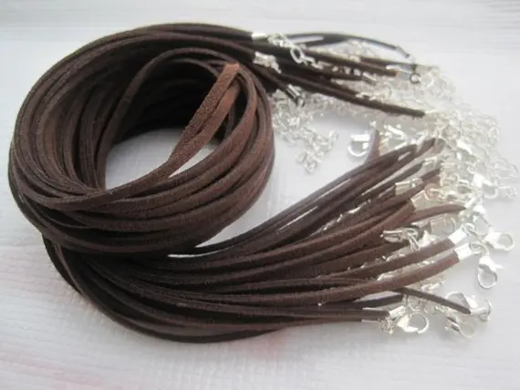 

Free Shipping dark coffee 3mm 16-18inch 45cm adjustable suede leather necklace cord with lobster clasp