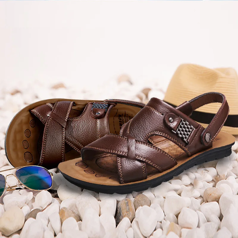 Big Size47 48 Men Leather Sandals Summer Classic Men Shoes Slippers Soft Sandals Men Roman Comfortable Outdoor Walking Footwear