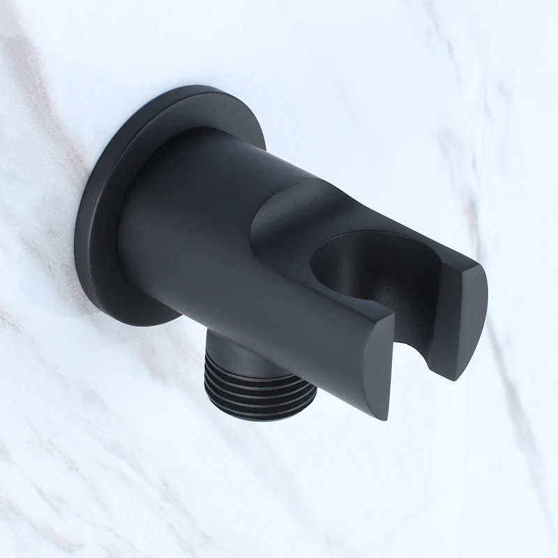 

Black Brass Handheld Shower head Holder Support Rack with Hose Connector Wall Elbow Unit Spout water inlet angle valve