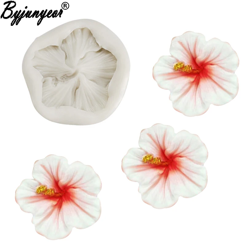 Hibiskus epoksydowa żywica UV formy silikonowe kremówka ciasto dekorowanie narzędzia czekolada Gumpaste kwiat róży cukier lodowy glina formy M2353