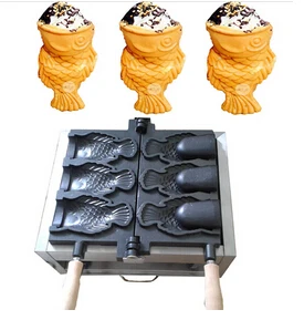 Electric Japanses 5 fish open mouth Ice cream Taiyaki maker fish cone making machine Baker iron