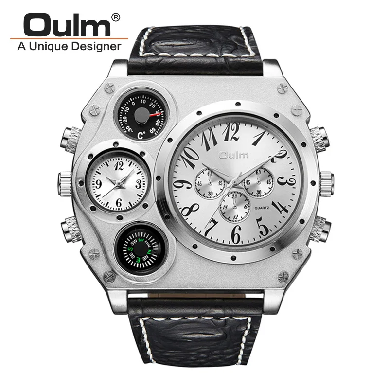 Oulm uhr männer quarz sport leder armband uhren großes zifferblatt militär armbanduhr herren uhr kompass dekoration reloj hombre 2023