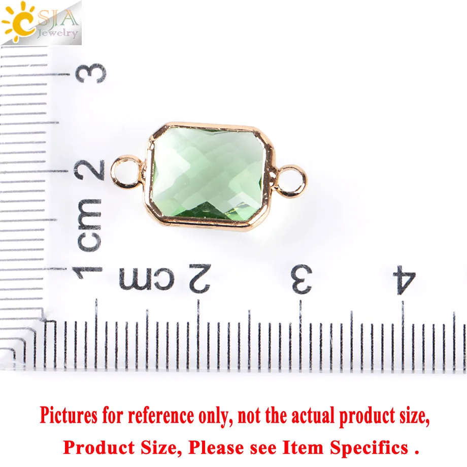 CSJA Bohemian Square Crystal Glass Beads Gold Color Double Rings Pendant for Necklace Bracelets Connector Jewellery Finding E880