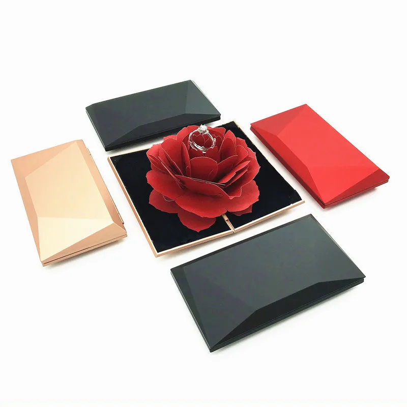 New creative marriage jewelry box,3D Pop Up Red Rose Flower Ring Box, high-grade rose ring box, rotating creative gift box