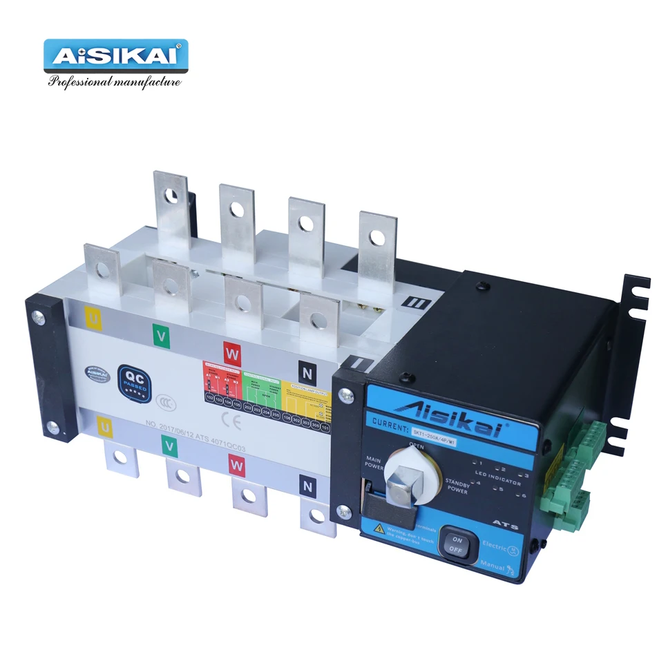 Imagem -02 - Aisikai-placa Elétrica de Transferência Automática Ats 250a 4p Controlador com Dupla Potência 220v 380v Gerador a Diesel Placa Fases