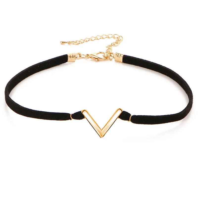 NK307 Hot New Torques Bijoux Velvet Leather V Letter Shape Chokers Necklace for Women Jewelry Gift Collares Mujer Collier