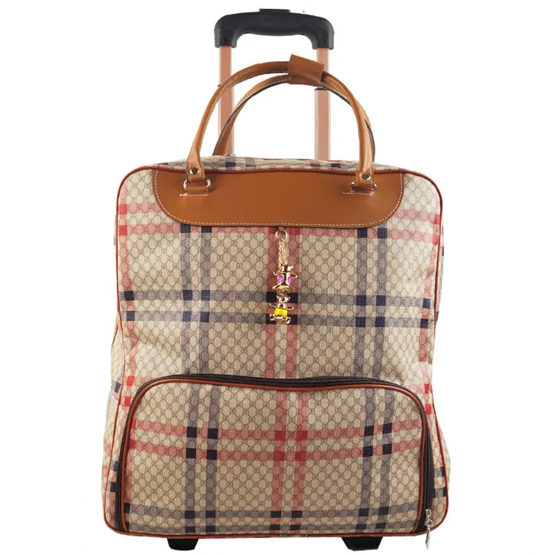 New arrival large capacity vintage the trend of travel trolley Luggage waterproof suitcase bag Plaid PU boarding bags handbag