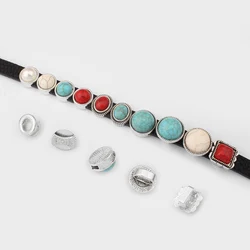 5pcs/lot Silver Color Red /Blue /Turquoise Beads 10x2mm Flat Leather Sliders For 10mm Flat Leather Bracelet Jewelry Findings