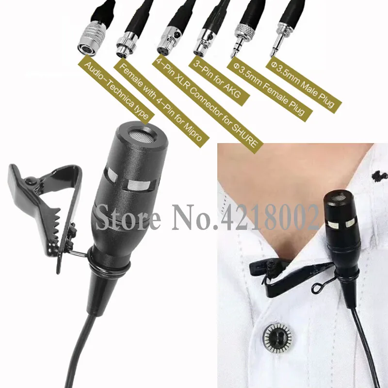 Clip-on Lapel Lavalier Microphone Mini Wired Condenser Mikrofon Mic for Sennheiser Shure Audio Technica MiPro Wireless System