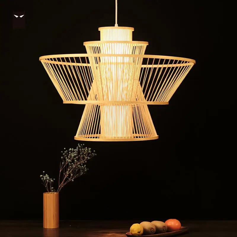 49cm Bamboo Wicker Shade Woven Pendant Light Fixture Chinese Asian Nordic Hanging Rattan Lamp Lustre Designer Lighting for Foyer