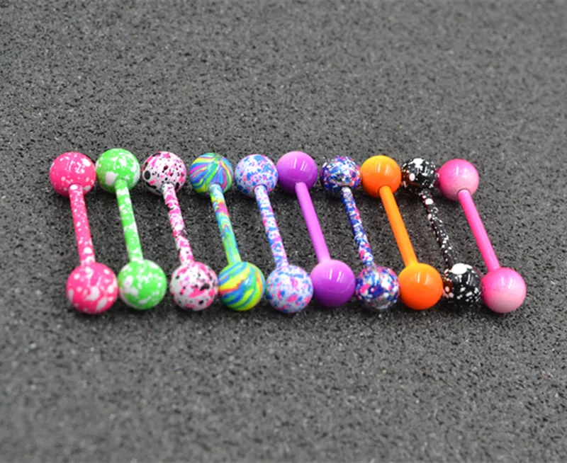 Lot100pcs Body Jewelry Tongue  Ring Barbells Nipple Bar 14G~1.6mmx16mmx6mm New Candy Colors Straight Bar Piercing