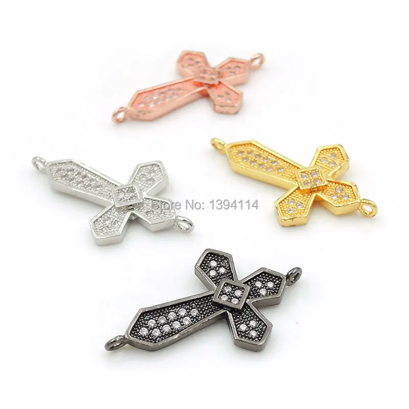 26*15*2mm Micro Pave Clear CZ 4 Arrows Cross Connector Fit For Women As DIY Bracelets Accessory