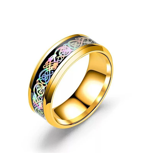 Wholesale Jewelry --  Titanium steel Colorfull Dragon Rings  for Men Fashion Jewelry 4 Color Choice No Change Color