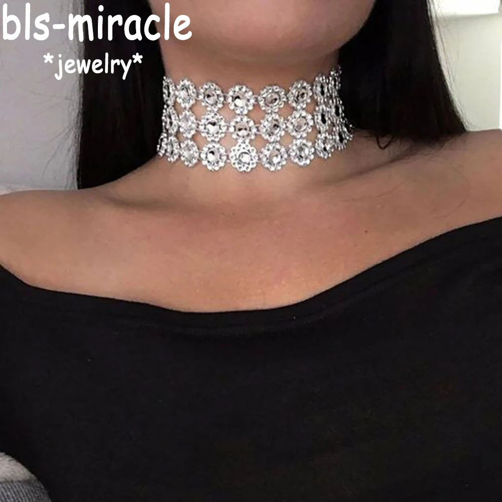 Bls-miracle Newest Fashion Short Multi-Element Necklaces Multi-layer Concave Crystal Necklace For Woman Party Gift Jewelry N361