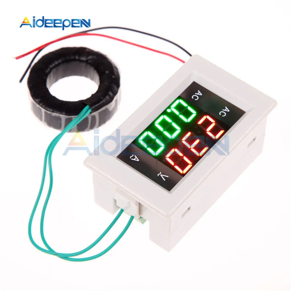 100A 200A 110V 220V Digital Ammeter Voltmeter Voltage Current Meter LCD Panel Red Green Display with AC Current Transformer