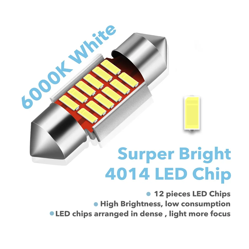 2個31ミリメートルDE3175 ledフェストゥーンcanbus電球車のインテリアライトランプトランクドーム地図電球マツダ2 3 5 6 2015 2014 2013 2012