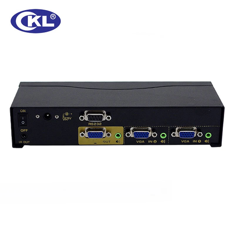 CKL-21S High-end Auto VGA Audio Switch Box 2 in 1 out Switcher 2048*1536 450MHz for PC Monitor wih IR Remote RS232 Control