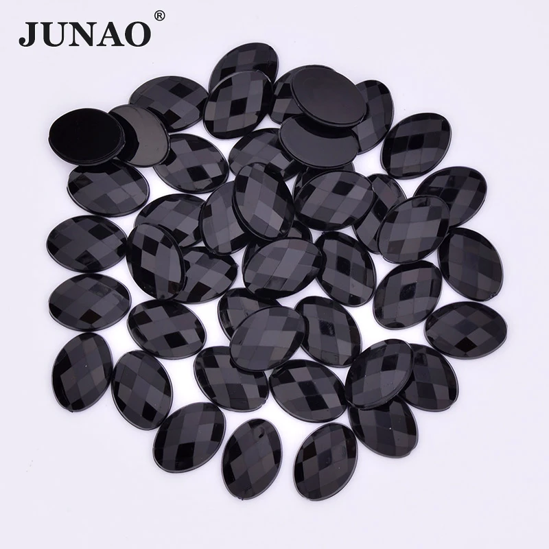 JUNAO 18x25mm 10x14mm Big Crystal Black Rhinestones Applique Glue Oval Stones Acrylic Gems Non Hotfix Flatback Strass for Crafts